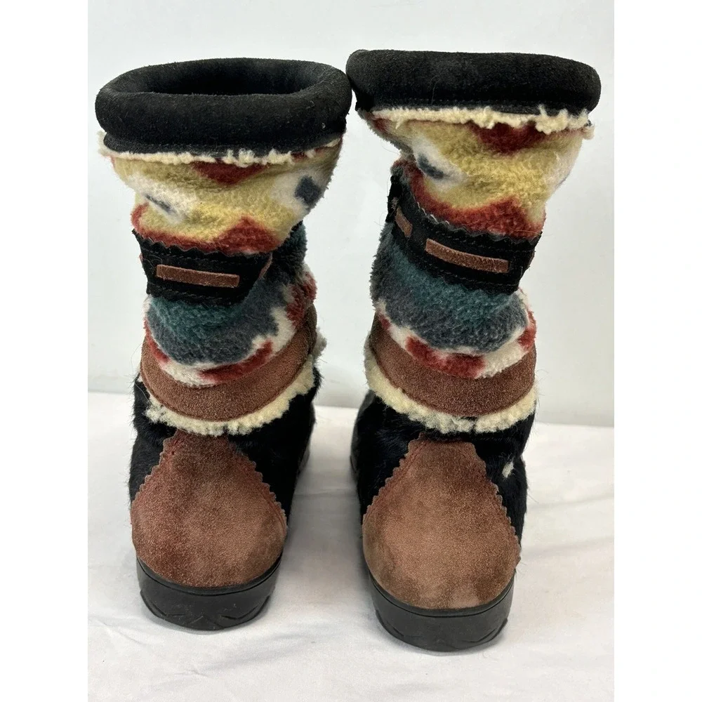 Vtg Technica Chimaya Boots Sz 37 US 6.5 Fleece Lined Fur Pull On Aztec 80's